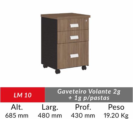 GAVETEIRO MODENA VOLANTE 2G + 1G P/ PASTAS