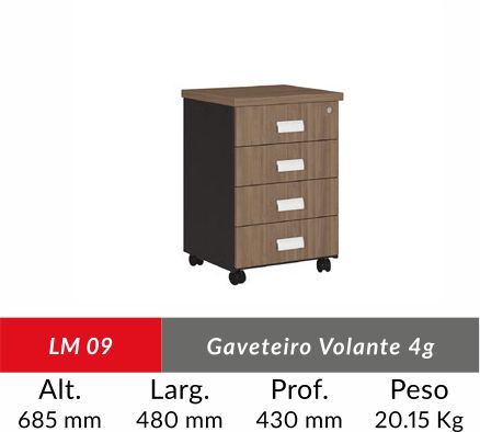 GAVETEIRO MODENA VOLANTE 4 GAVETAS 