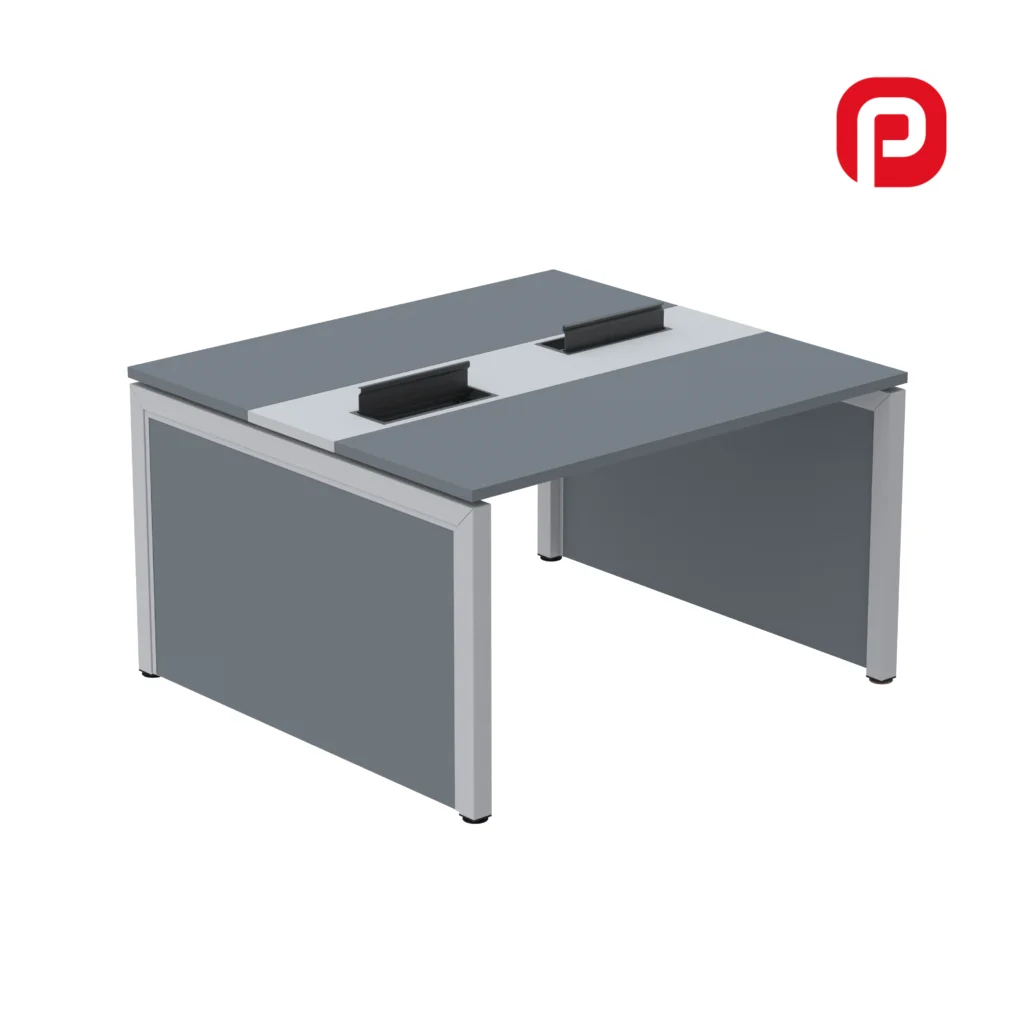 MESA PLATAFORMA DUPLA 02 PESSOAS PE PAINEL LINHA CORPORATIVA