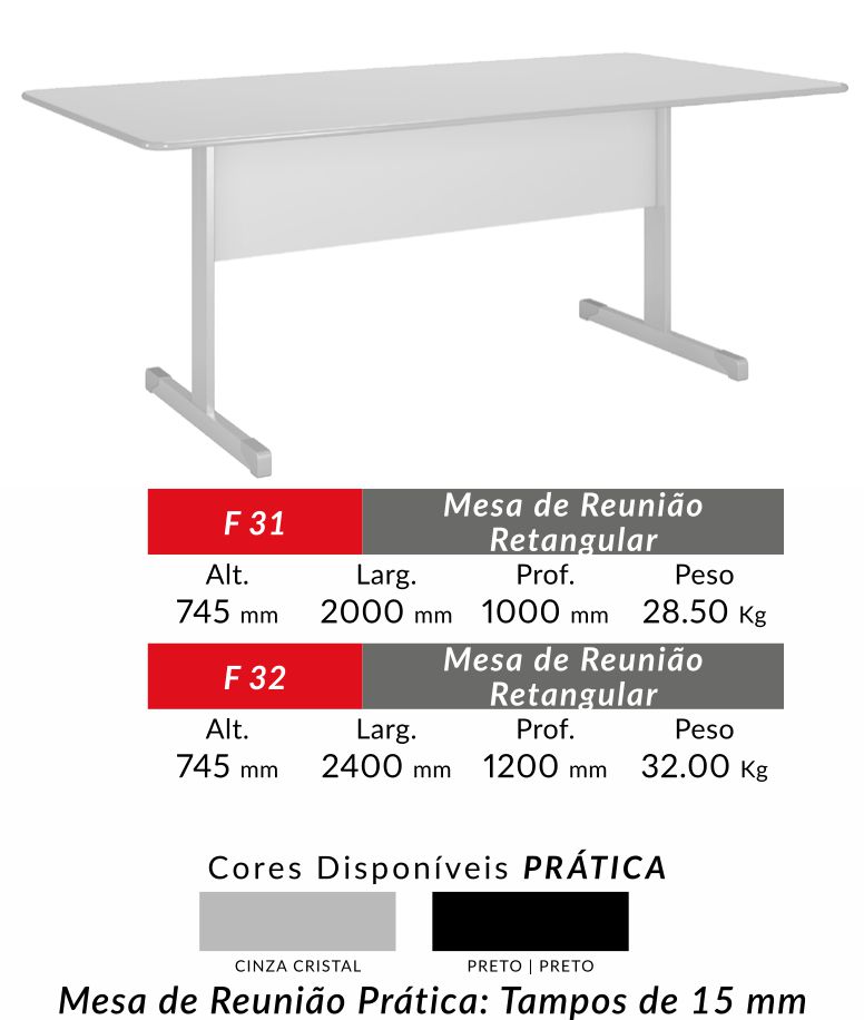 MESA DE REUNIAO RETANGULAR PRATICA 