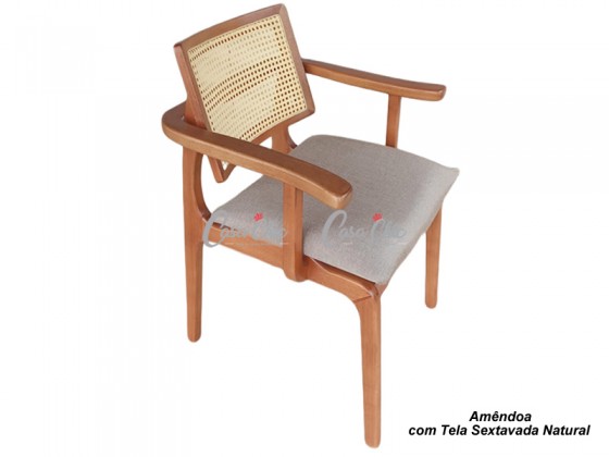 Poltrona Cadeira com Braço em Madeira Maciça com Encosto em Tela Amsterdã