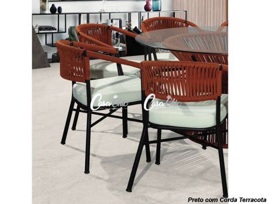 Poltrona Cadeira com Braço em Aluminio com Encosto em Corda 115 Erica